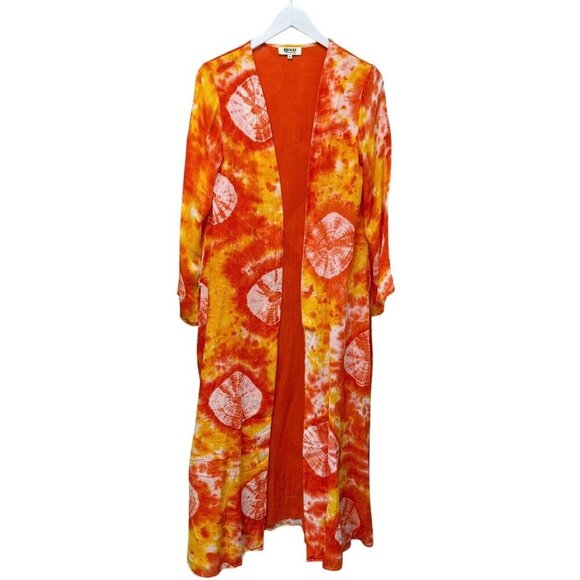 MOCHI Louma Duster Small Boho Womens Swim Cover Up Robe Top Orange Tie Dye - Picture 3 of 13